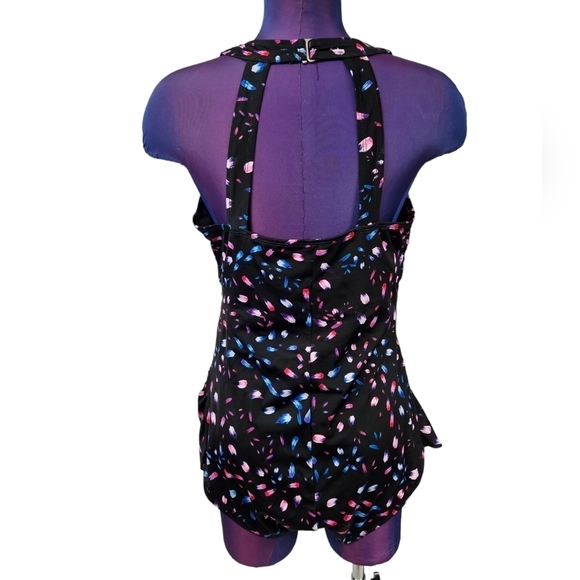 Swim 365‎ One Piece Swimsuit Black with Multi Color Polka Dots Size 18 Plus - Picture 5 of 10